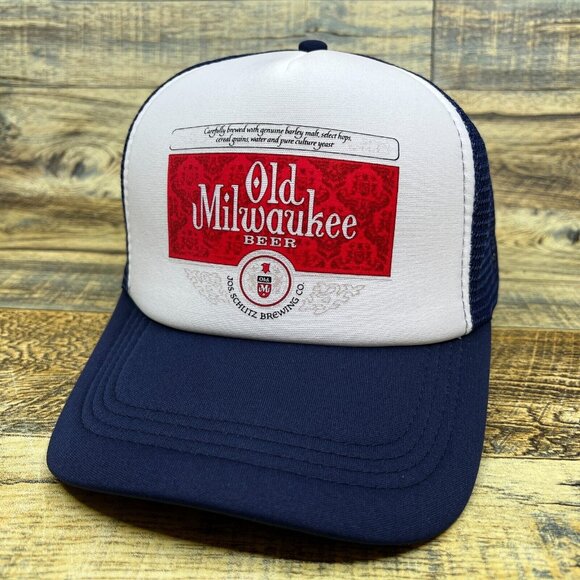 Defunct Old Milwaukee Beer Label Unisex Trucker Hat Navy Snapback Baseball Cap - Picture 2 of 8